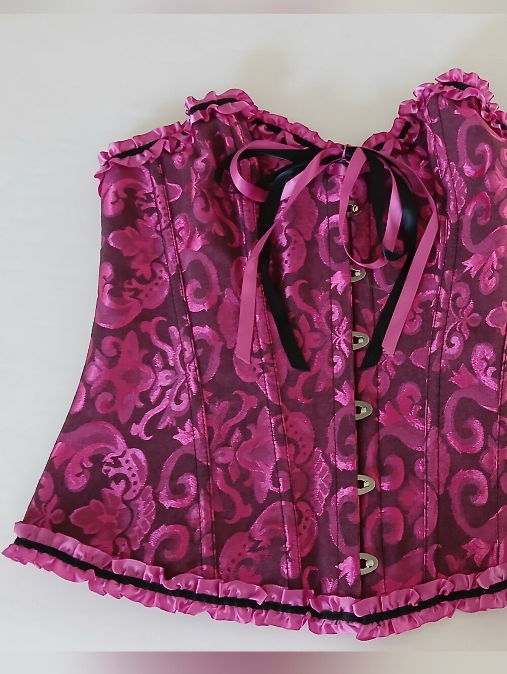 Pink & Black Floral/Brocade Corset Bustier Top Size Large NWOT